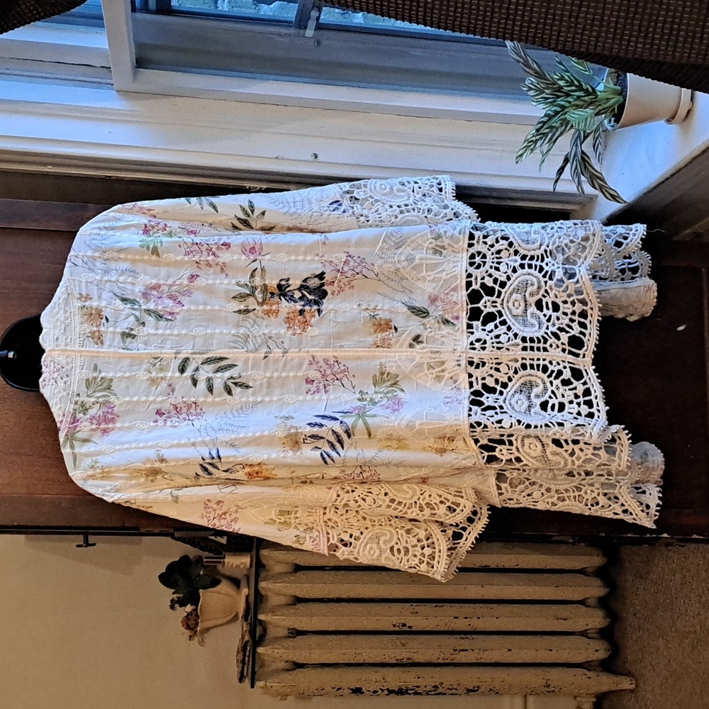 Solitaire Woman's Size 3X Cream Botanical Floral Lace Kimono Open Cardigan - Picture 6 of 7
